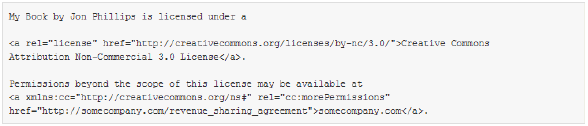 Image of a text-based CC licence in a book.