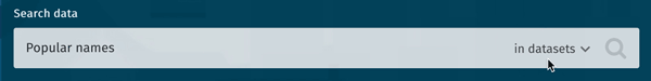 Search field with dropdown to switch between datasets and content